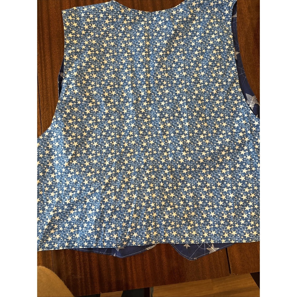 Vintage Handmade Holiday Vest Blue Stars One Size Reversible Cabin Cottagecore - Picture 10 of 11